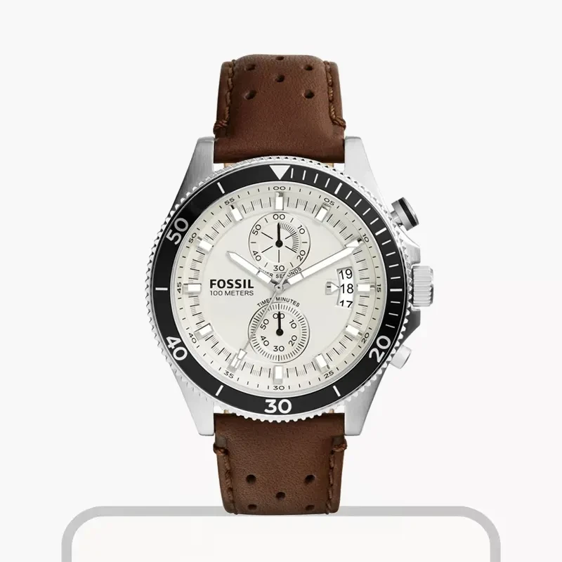 Fossil Wakefield Chronograph Eggshell Dial Brown Leather Men’s Watch | CH2943